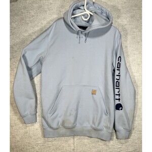Carhartt Hoodie Mens M Medium Light Blue Stained Faded Sweatshirt Loose Fit